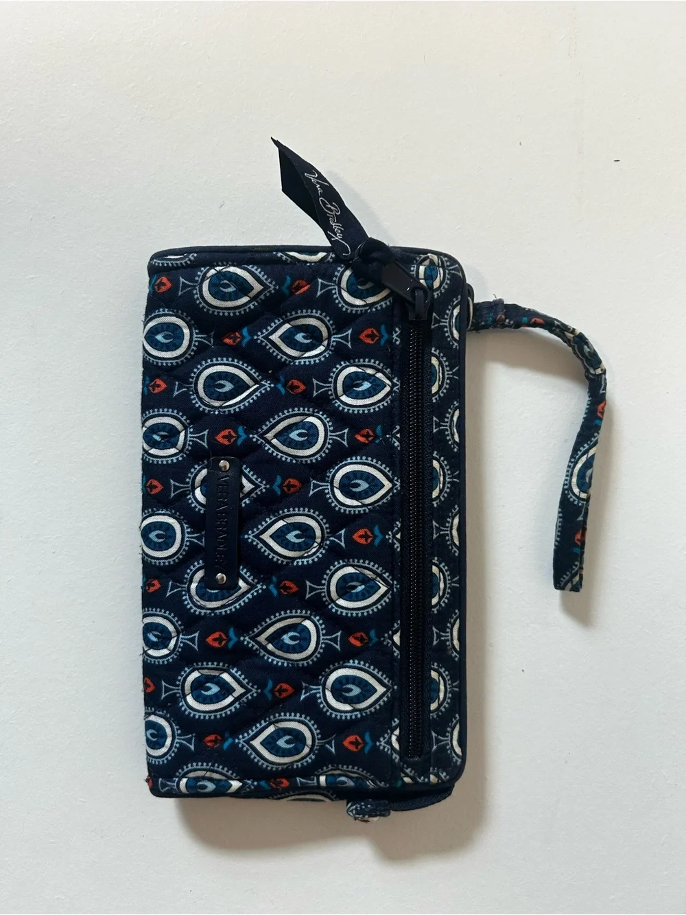 Vera Bradley Navy Quilted Wristlet Wallet with Red & White Eye Motif